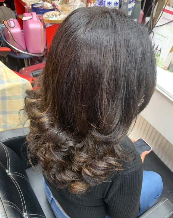 Wash cut blow dry highlights done by Lata